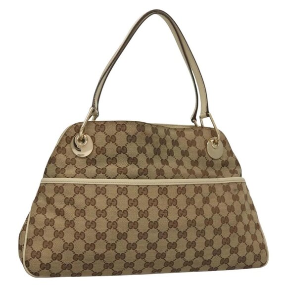 GUCCI GG Canvas Shoulder Bag Beige Gold 121023 Auth PP817 - Picture 1 of 16